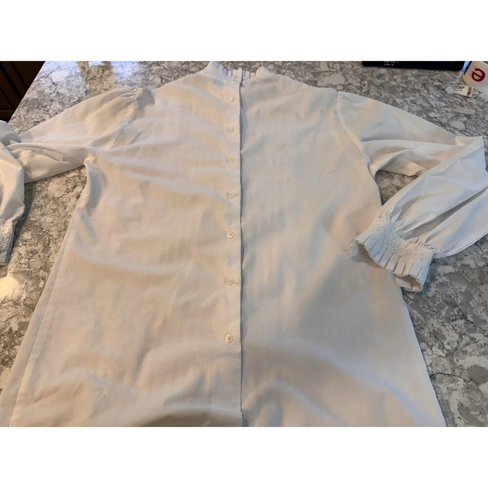Vintage Orvis Victorian Ruffle Pin-Tuck Lace Blouse S M High Collar, White - Picture 6 of 11